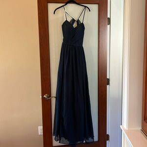 Azazie size A6 navy chiffon full length gown